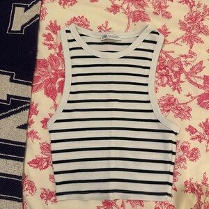 black and white striped zara tank size small